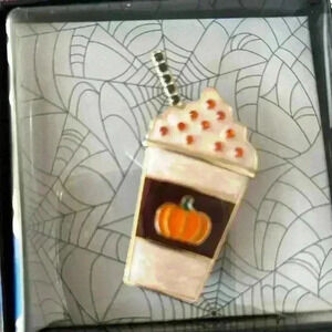 BNIB Pumpkin Latte to-go Cup in Gold with Sparkly Rhinestones Brooch Fall Autumn
